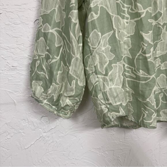 Prana Green Floral Print Blouse Womens Large Boho Long Sleeve Casual Beachy - Picture 4 of 11